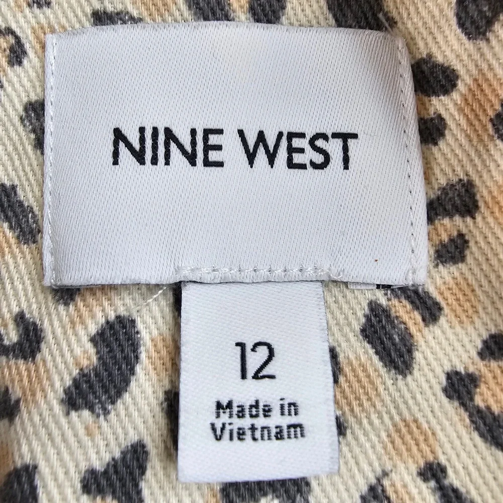 Nine West Blazer Jacket Women's 12 Beige‎ Black Leopard Print Formal Notch Lapel